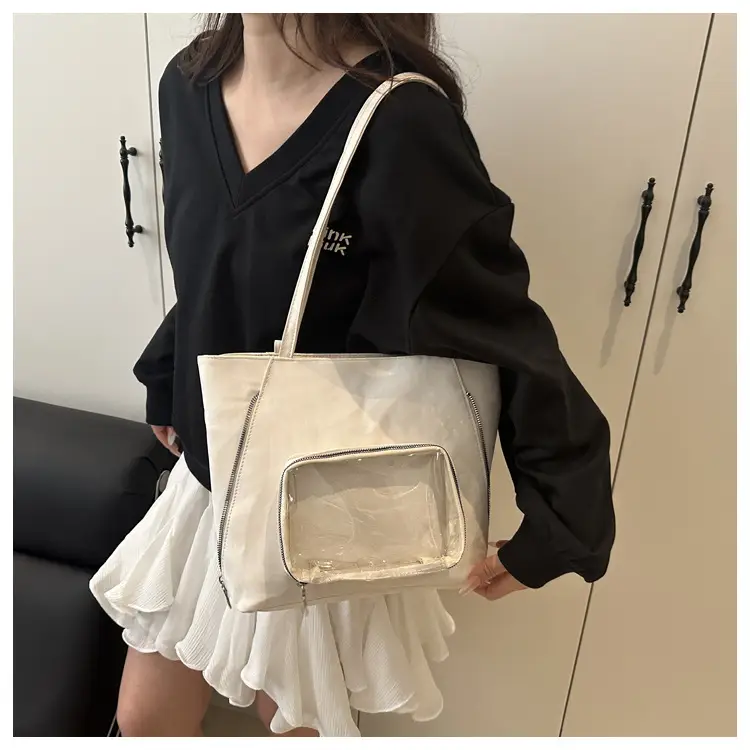Pink Transparent Shoulder Bag for Women Campus Use — feature 34