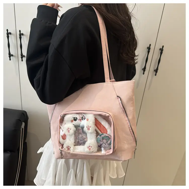 Pink Transparent Shoulder Bag for Women Campus Use — feature 38