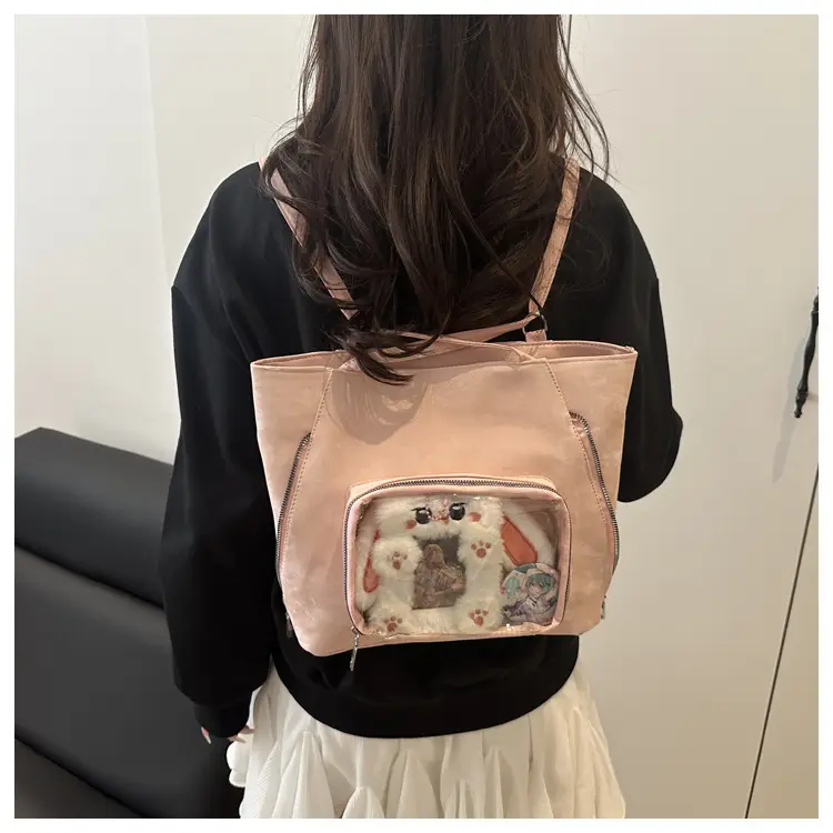 Pink Transparent Shoulder Bag for Women Campus Use — feature 41