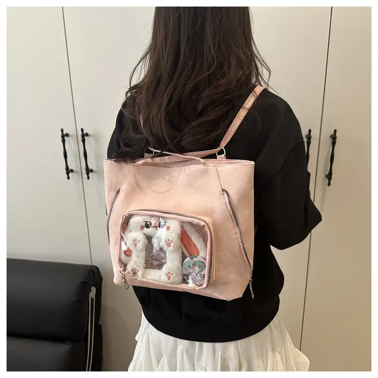 Pink Transparent Shoulder Bag for Women Campus Use — feature 42