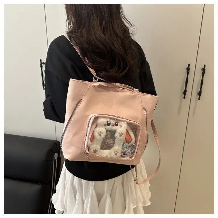 Pink Transparent Shoulder Bag for Women Campus Use — feature 43