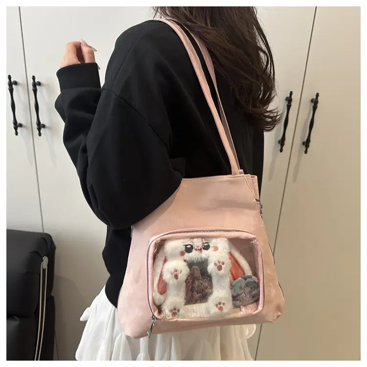 Pink Transparent Shoulder Bag for Women Campus Use — feature 44