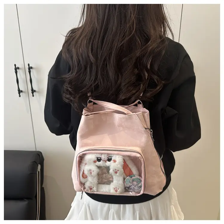 Pink Transparent Shoulder Bag for Women Campus Use — feature 45