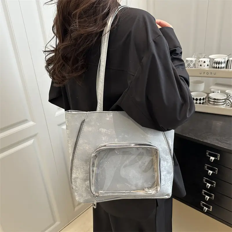Pink Transparent Shoulder Bag for Women Campus Use