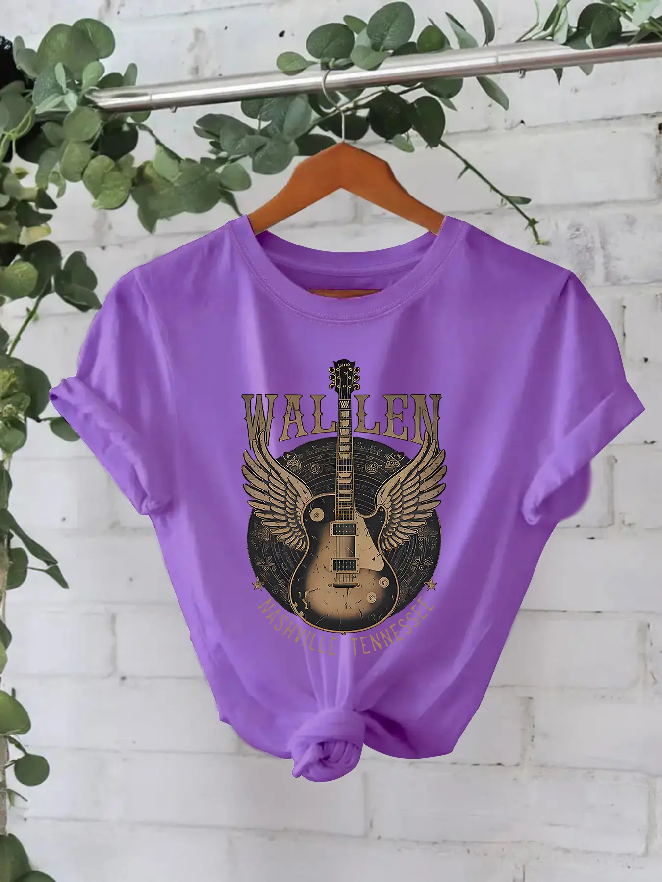 Women White T-shirt Guitar Disc Print Cotton Summer