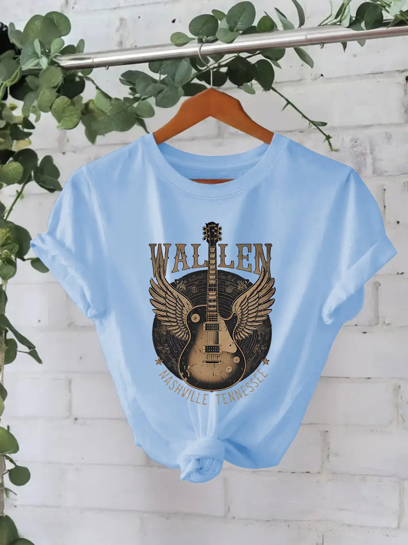 Women White T-shirt Guitar Disc Print Cotton Summer