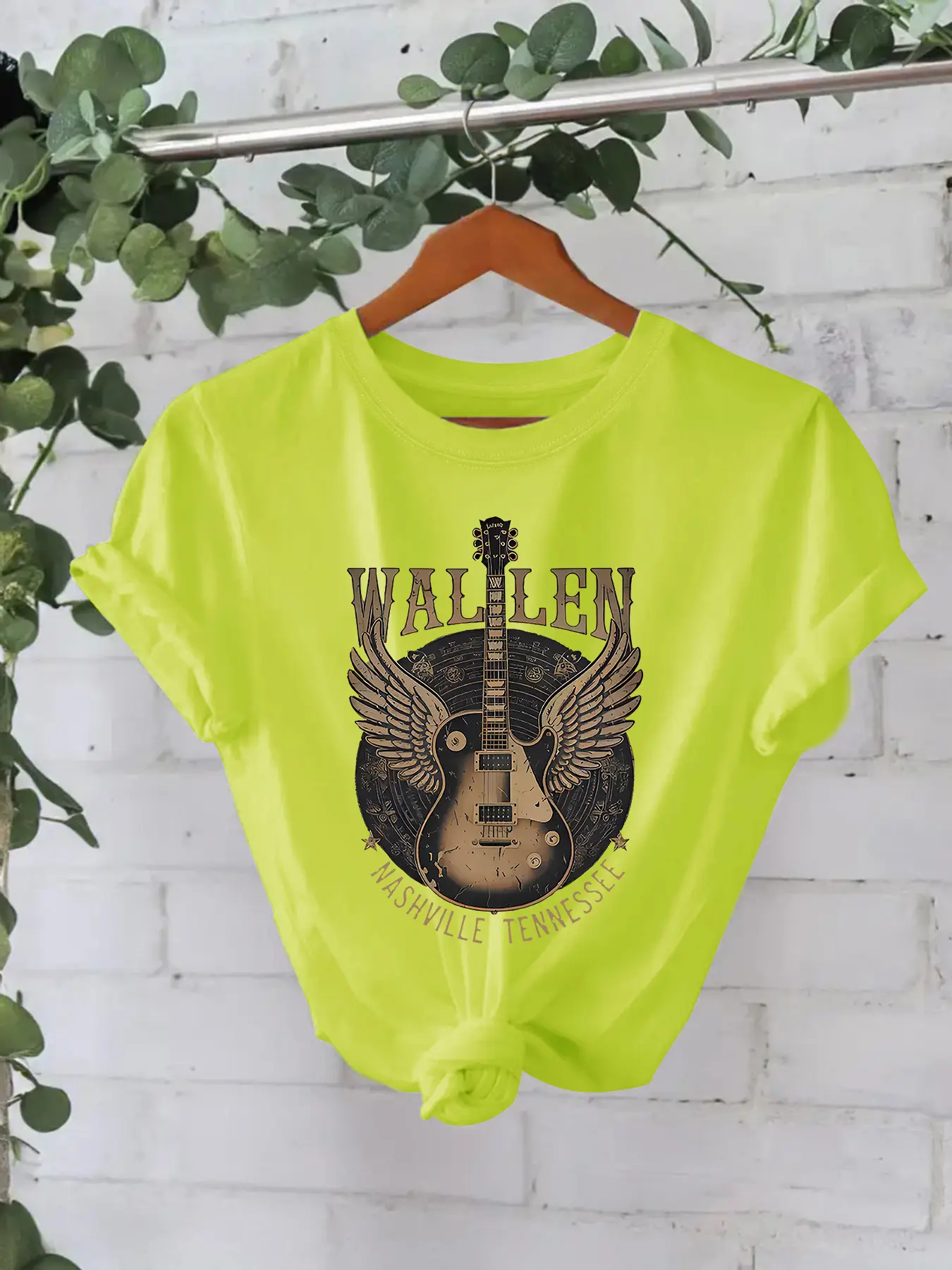 Women White T-shirt Guitar Disc Print Cotton Summer