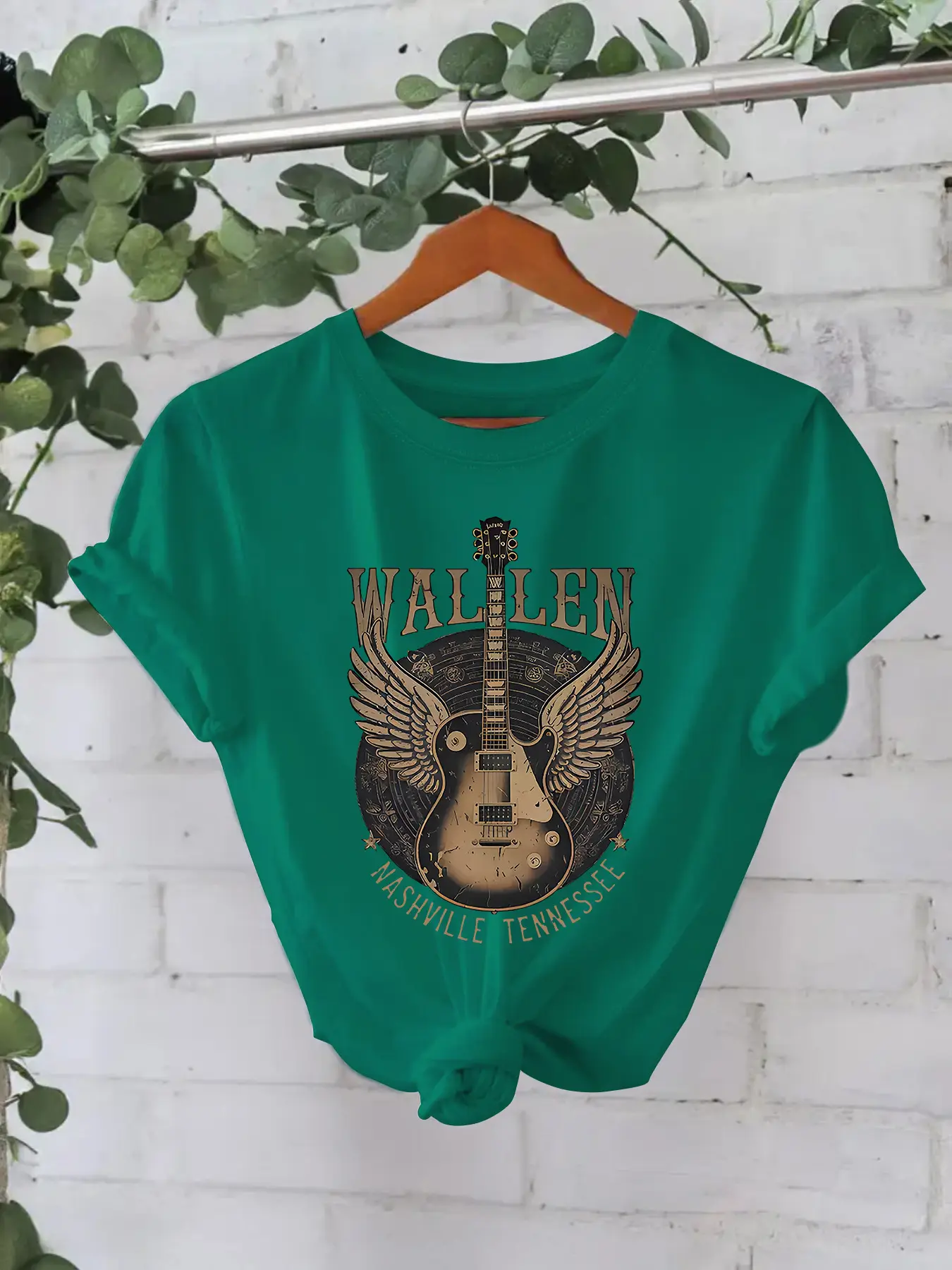 Women White T-shirt Guitar Disc Print Cotton Summer