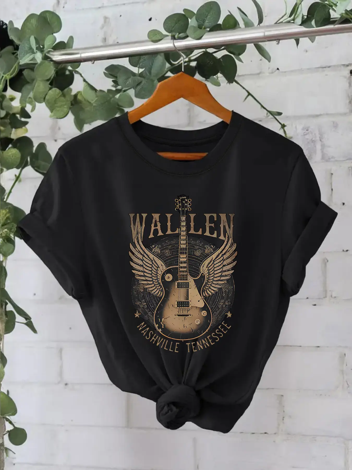 Women White T-shirt Guitar Disc Print Cotton Summer