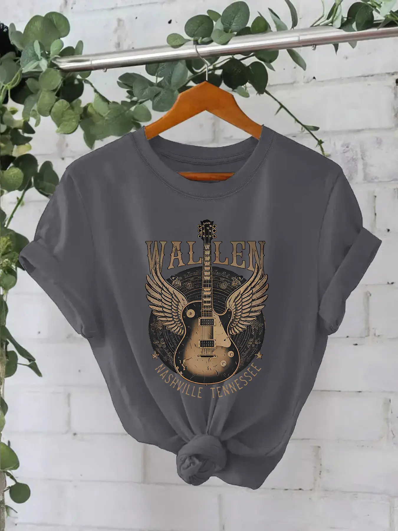Women White T-shirt Guitar Disc Print Cotton Summer