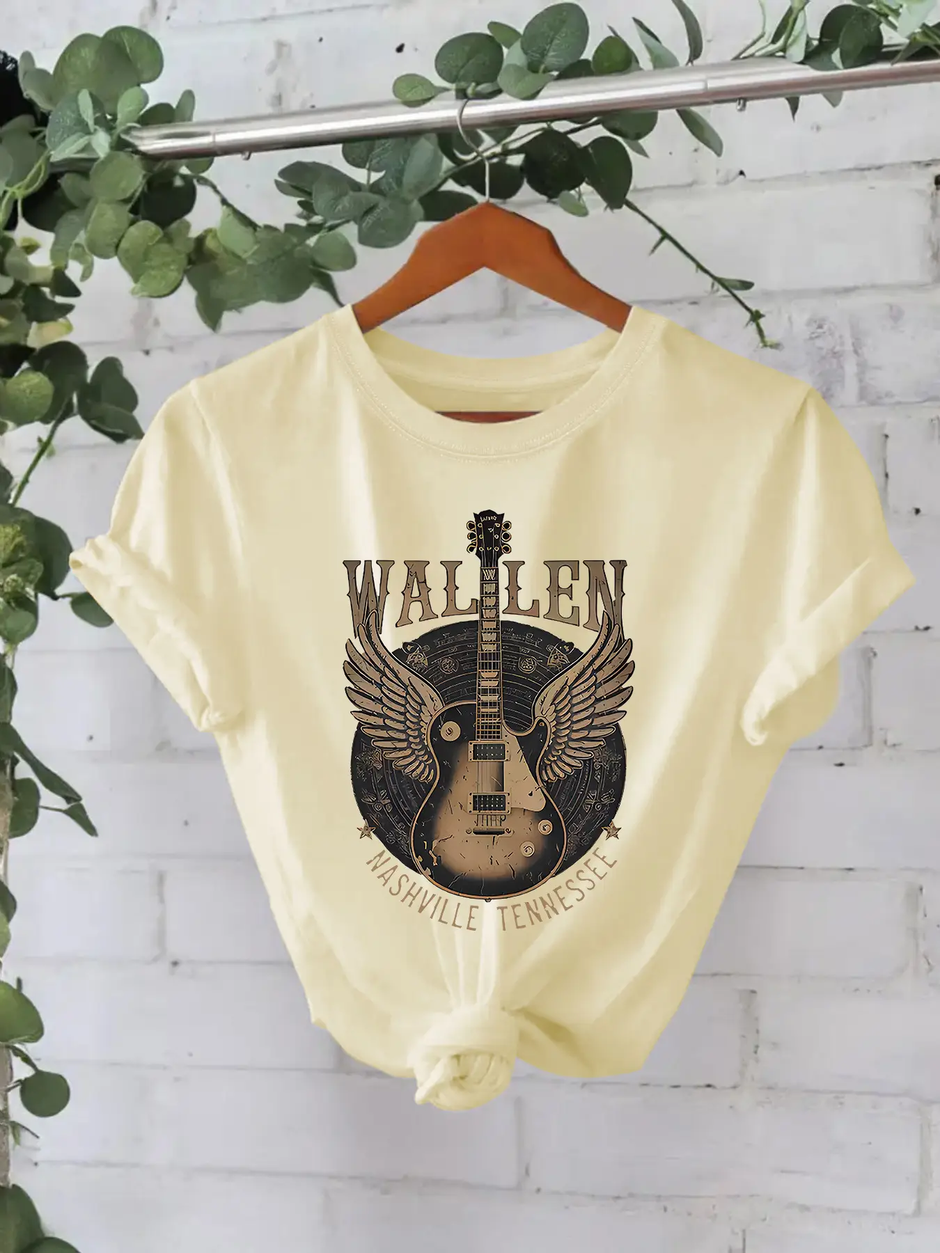 Women White T-shirt Guitar Disc Print Cotton Summer