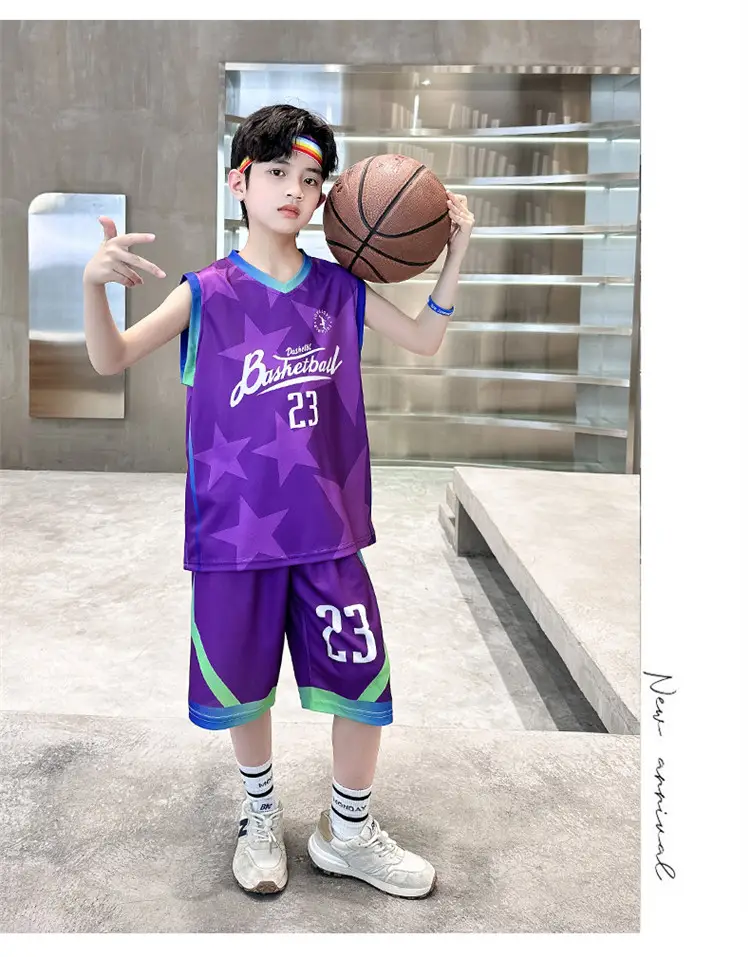 Summer Boys Basketball Jersey Suit Black Pink 23 Size — feature 10