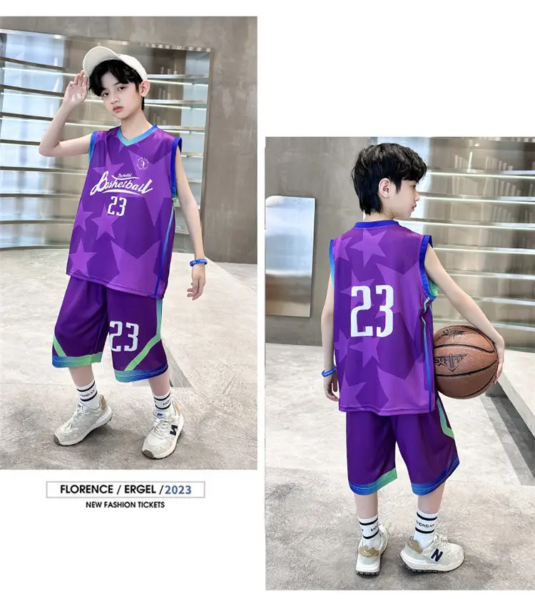 Summer Boys Basketball Jersey Suit Black Pink 23 Size — feature 11