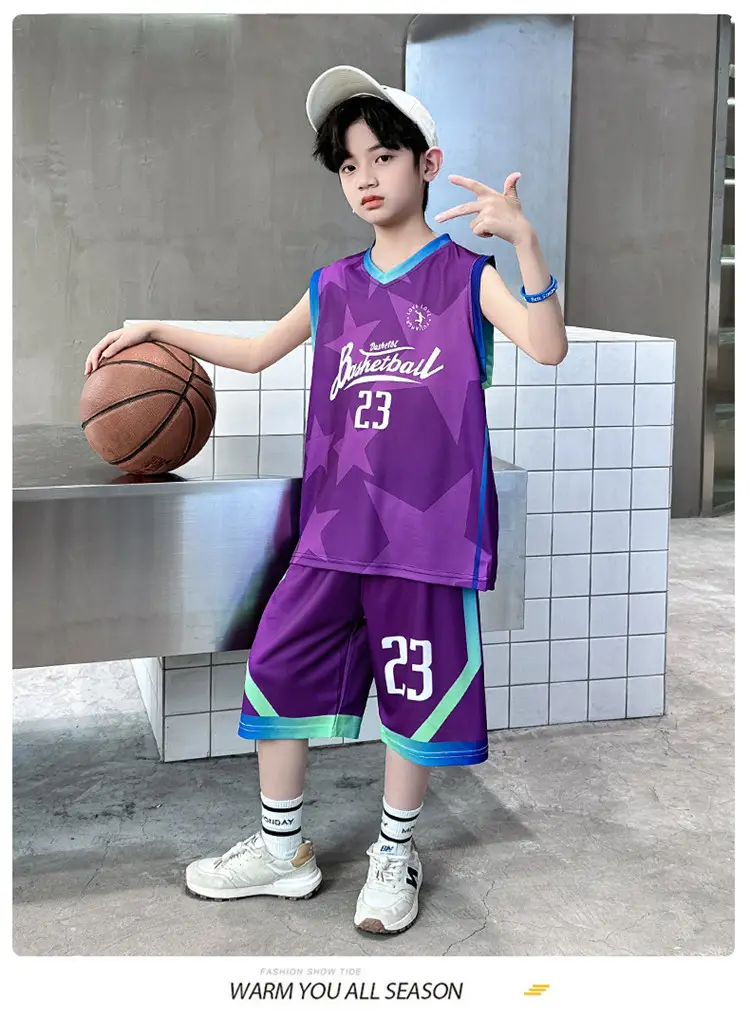 Summer Boys Basketball Jersey Suit Black Pink 23 Size — feature 12