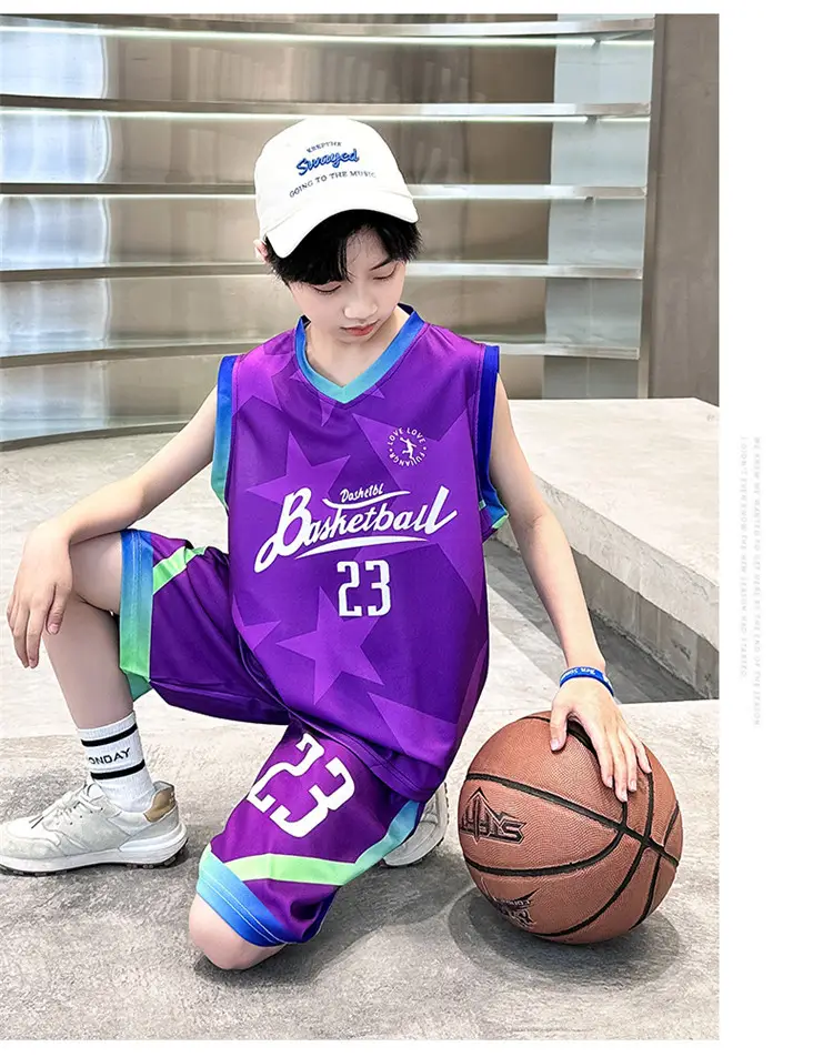Summer Boys Basketball Jersey Suit Black Pink 23 Size — feature 14