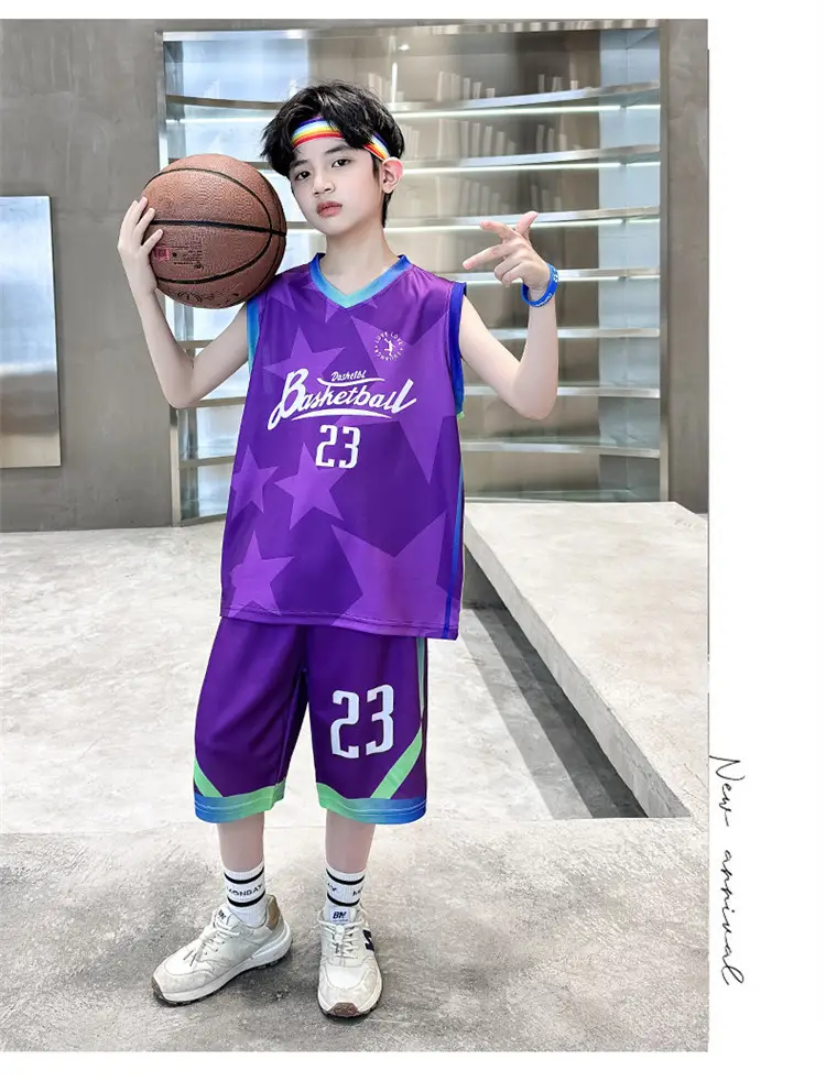 Summer Boys Basketball Jersey Suit Black Pink 23 Size — feature 16