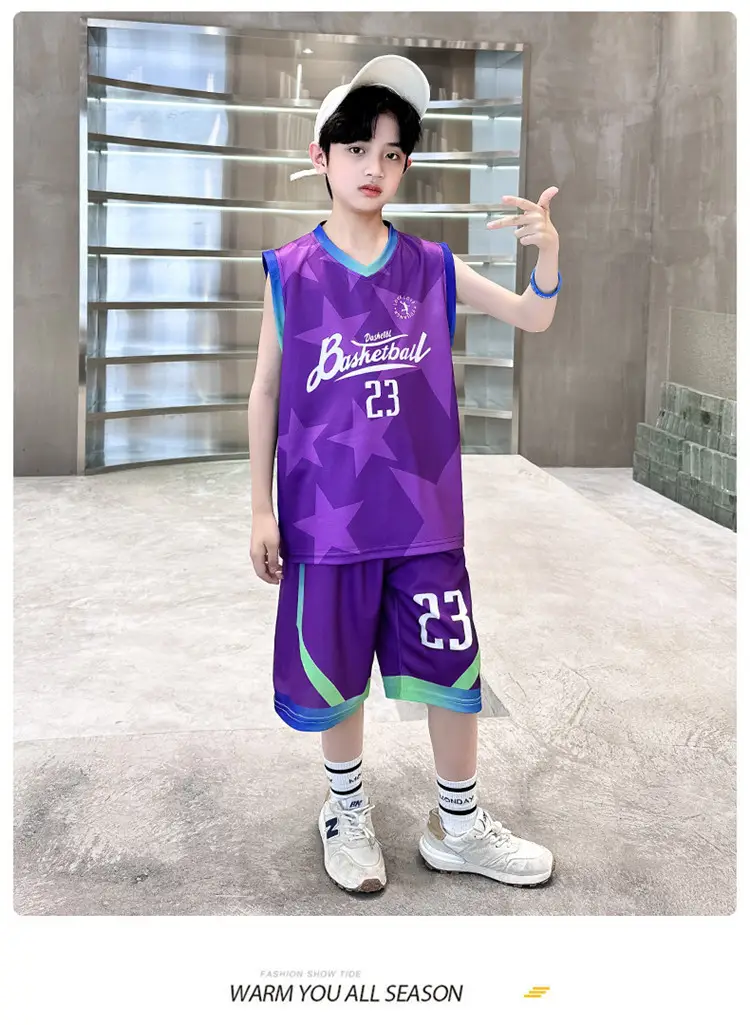 Summer Boys Basketball Jersey Suit Black Pink 23 Size — feature 18