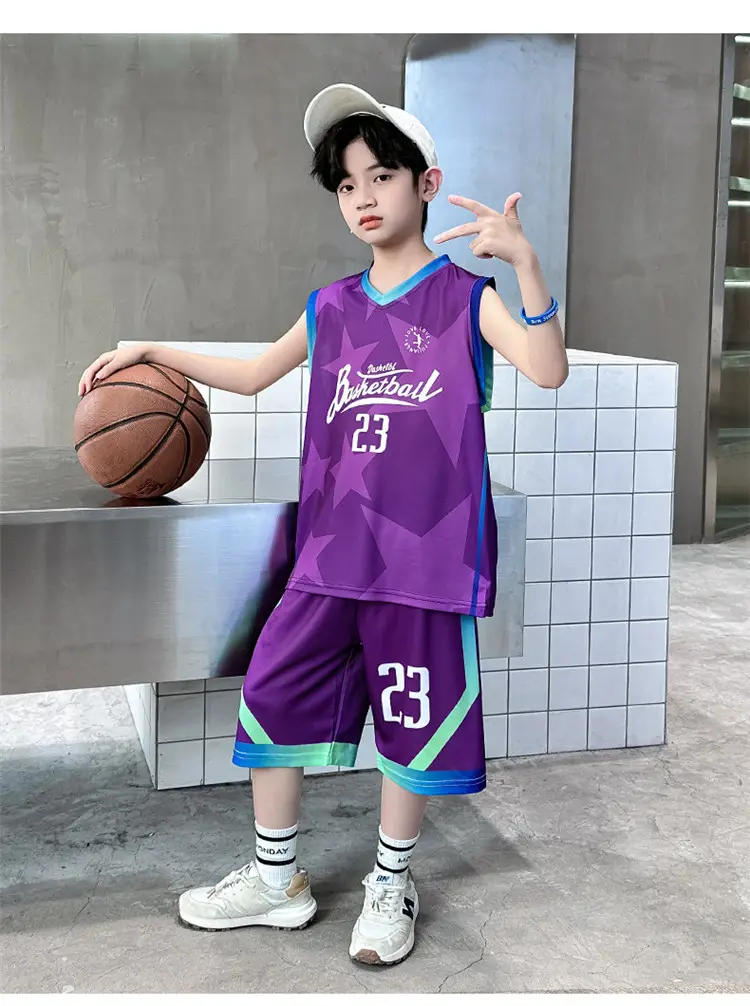 Summer Boys Basketball Jersey Suit Black Pink 23 Size — feature 19