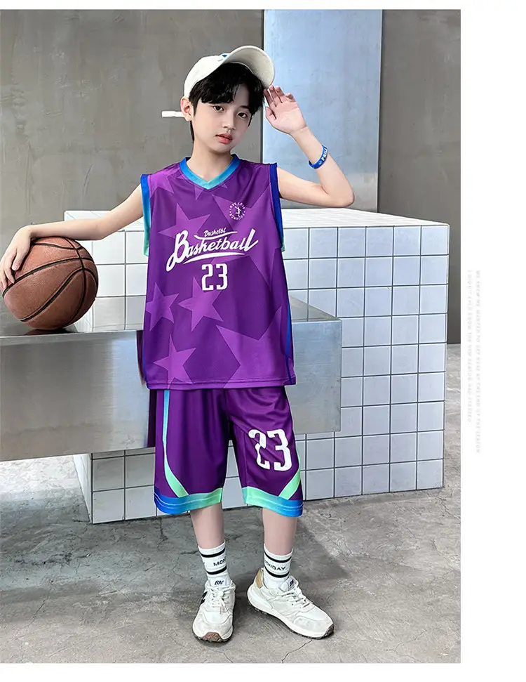 Summer Boys Basketball Jersey Suit Black Pink 23 Size — feature 20