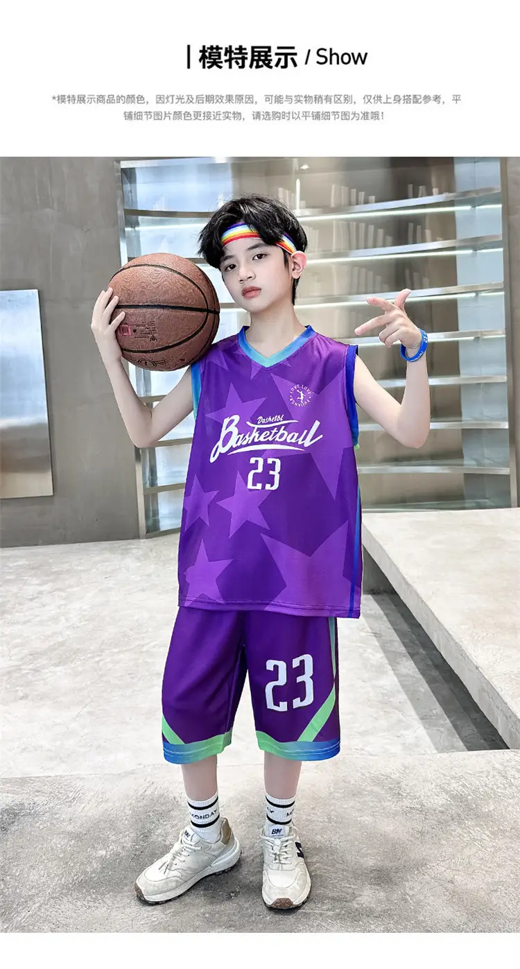 Summer Boys Basketball Jersey Suit Black Pink 23 Size — feature 9