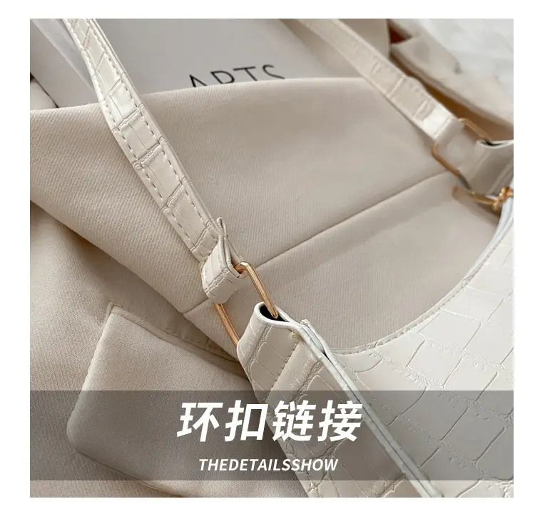 White Croc Texture Shoulder Bag 2025 Summer — feature 5