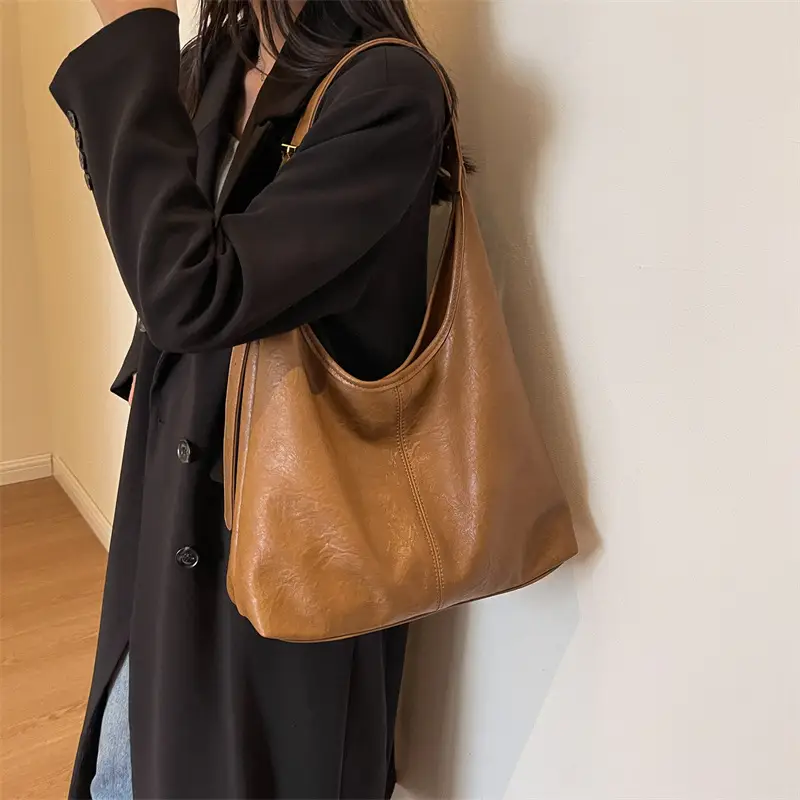 Vintage Brown Leather Shoulder Tote Bag for Women - Image 8