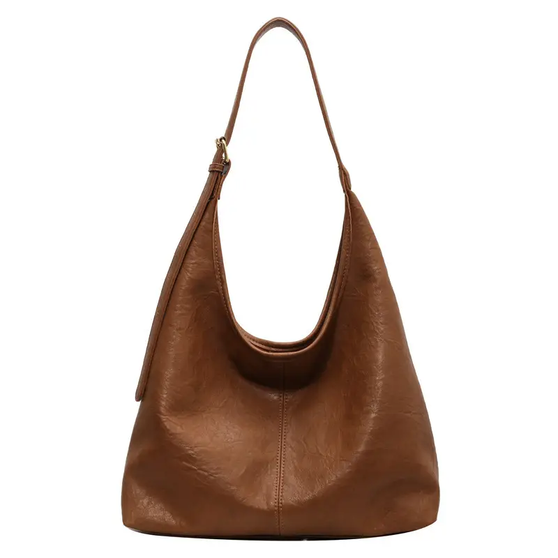 Vintage Brown Leather Shoulder Tote Bag for Women - Image 9