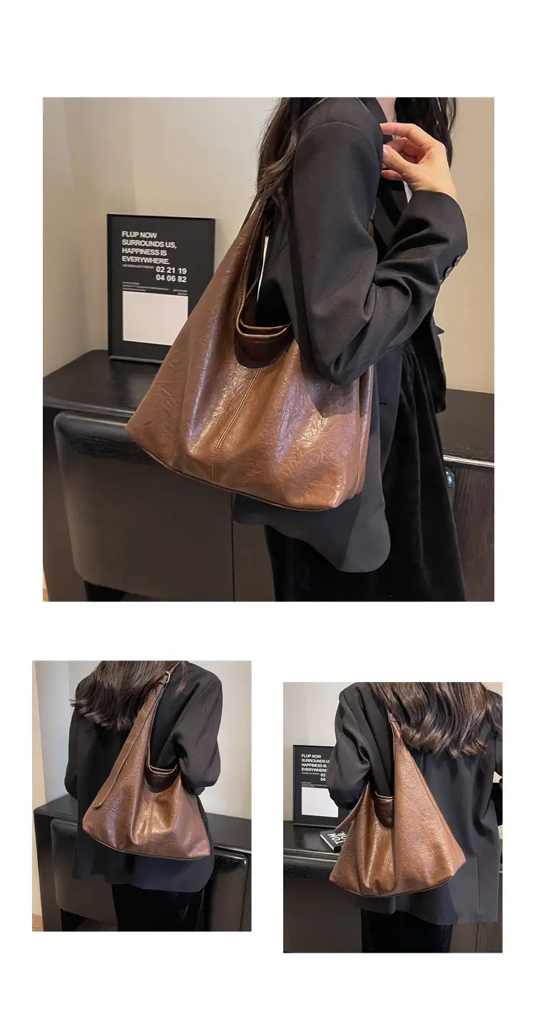 Vintage Brown Leather Shoulder Tote Bag for Women — feature 10