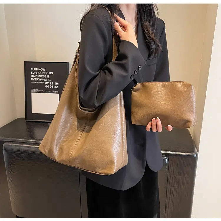 Vintage Brown Leather Shoulder Tote Bag for Women — feature 14