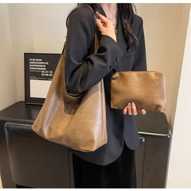Vintage Brown Leather Shoulder Tote Bag for Women — feature 15