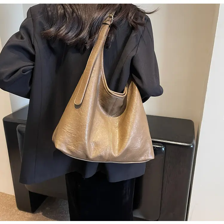 Vintage Brown Leather Shoulder Tote Bag for Women — feature 18