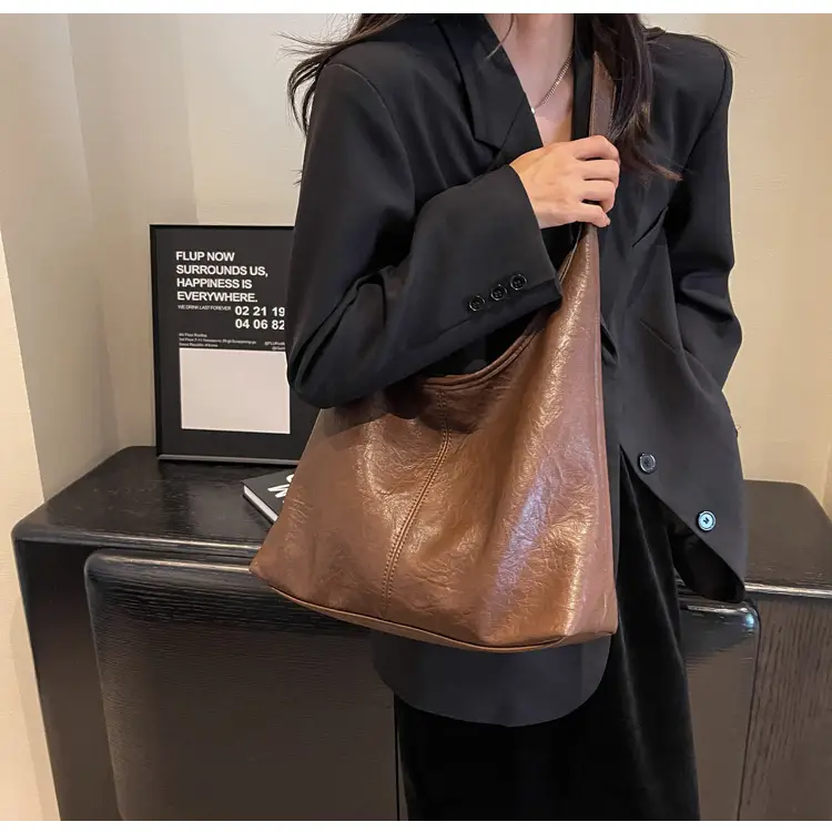 Vintage Brown Leather Shoulder Tote Bag for Women — feature 21