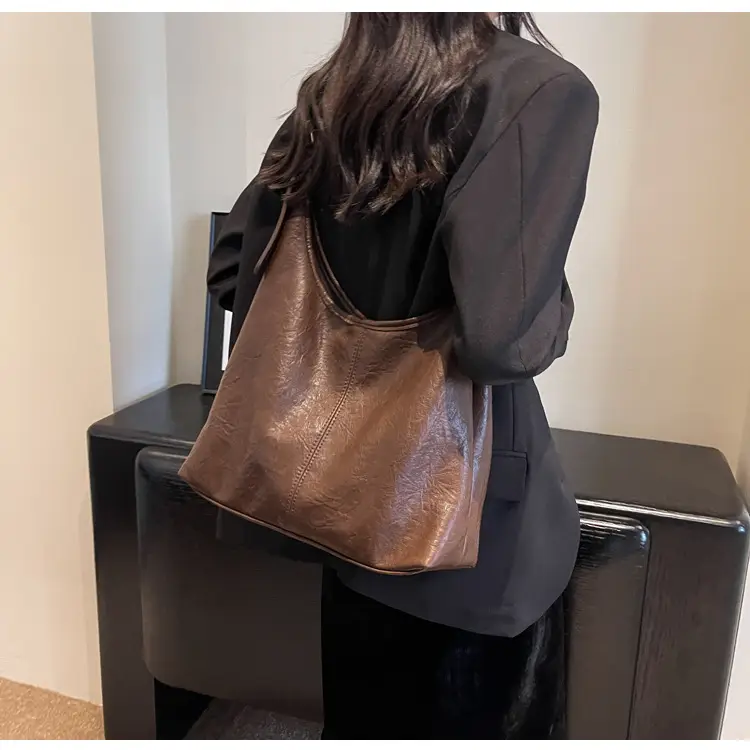Vintage Brown Leather Shoulder Tote Bag for Women — feature 22