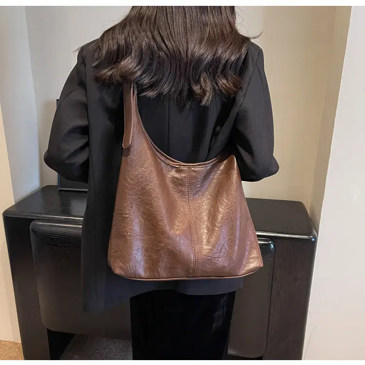 Vintage Brown Leather Shoulder Tote Bag for Women — feature 23