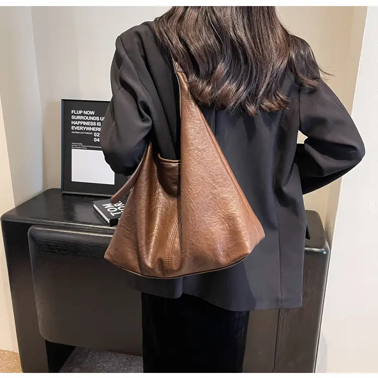 Vintage Brown Leather Shoulder Tote Bag for Women — feature 28