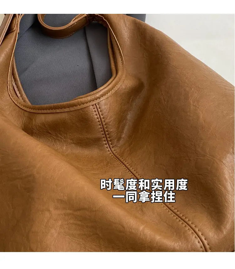 Vintage Brown Leather Shoulder Tote Bag for Women — feature 3