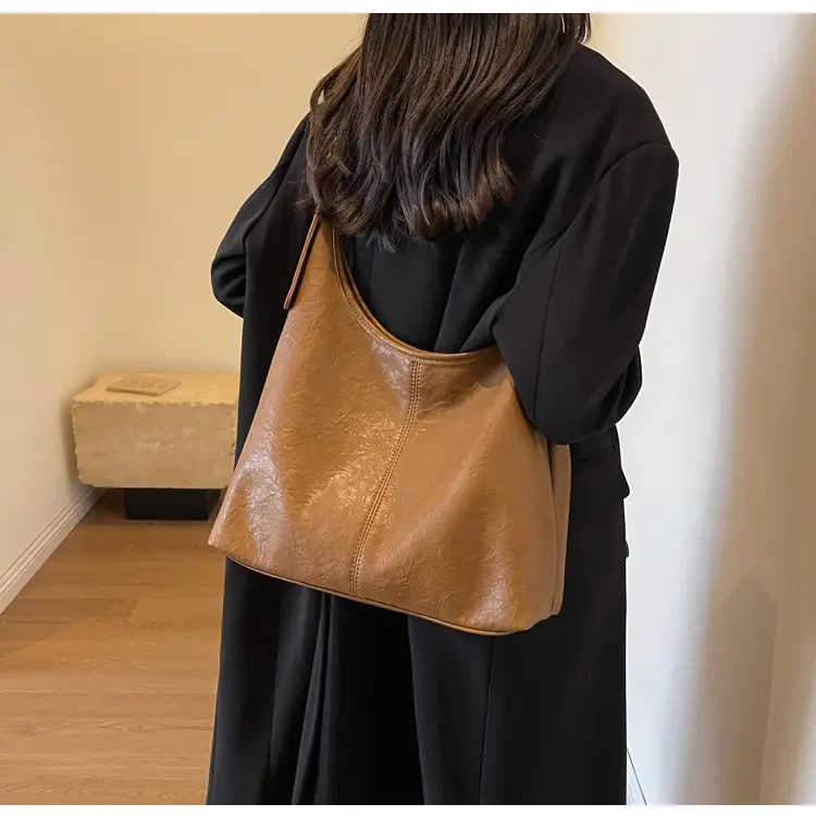 Vintage Brown Leather Shoulder Tote Bag for Women — feature 41