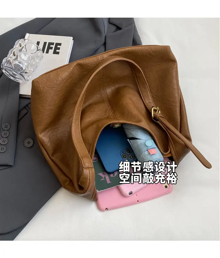 Vintage Brown Leather Shoulder Tote Bag for Women — feature 7