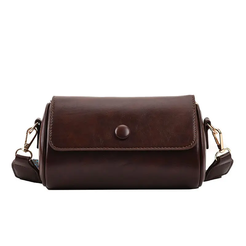 Vintage Brown Leather Crossbody Bag with Wide Band