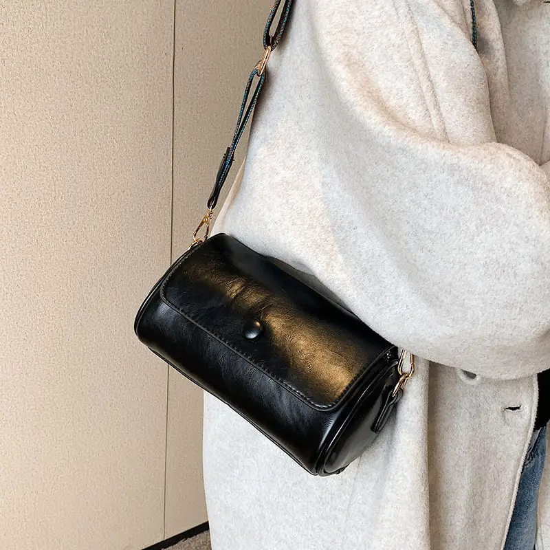 Vintage Brown Leather Crossbody Bag with Wide Band