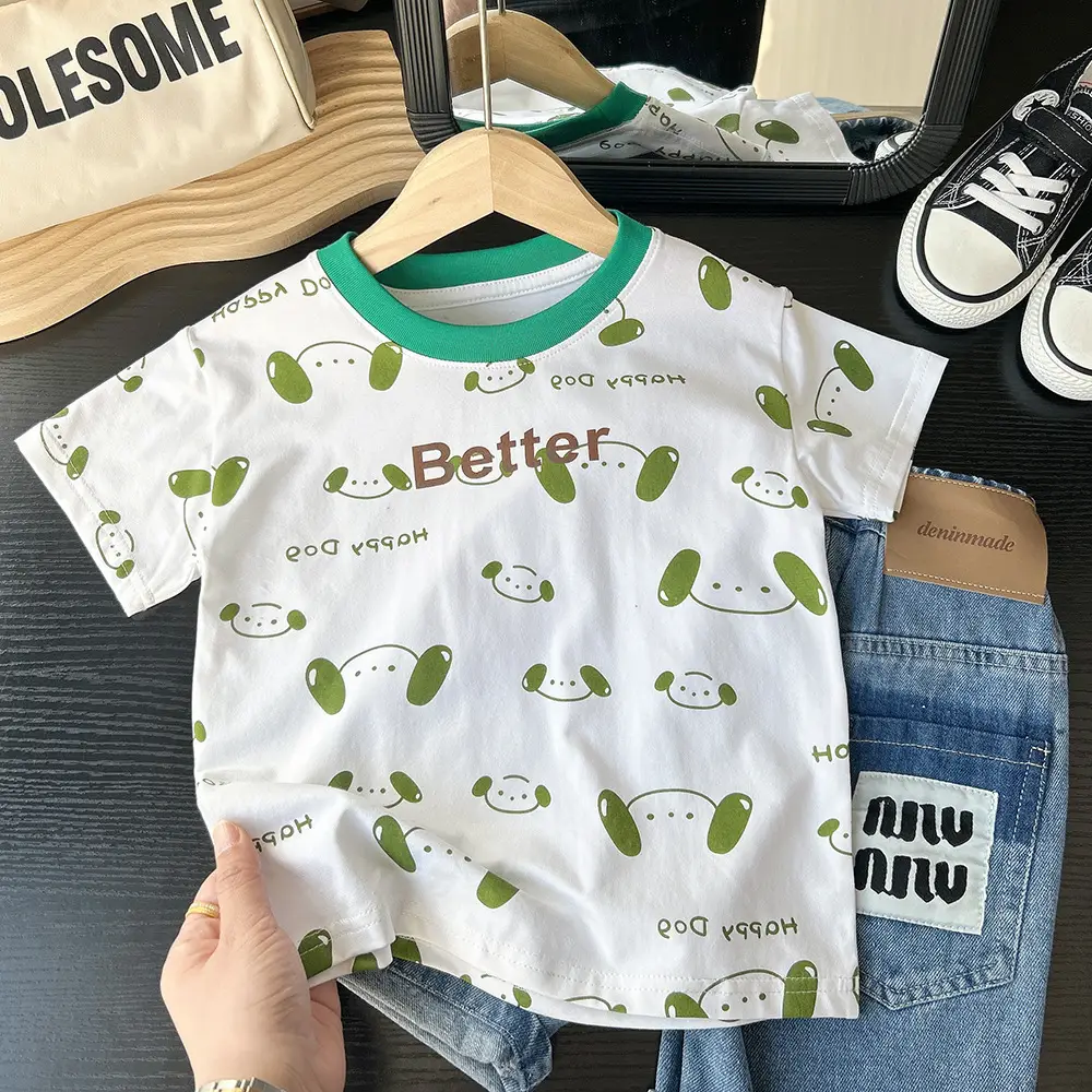 2025 Kids Printed T-Shirt White Cartoon Short Sleeve - Image 2