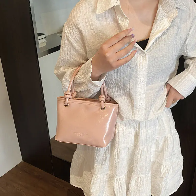 Pink Leather Shoulder Bag with Tassel for Women