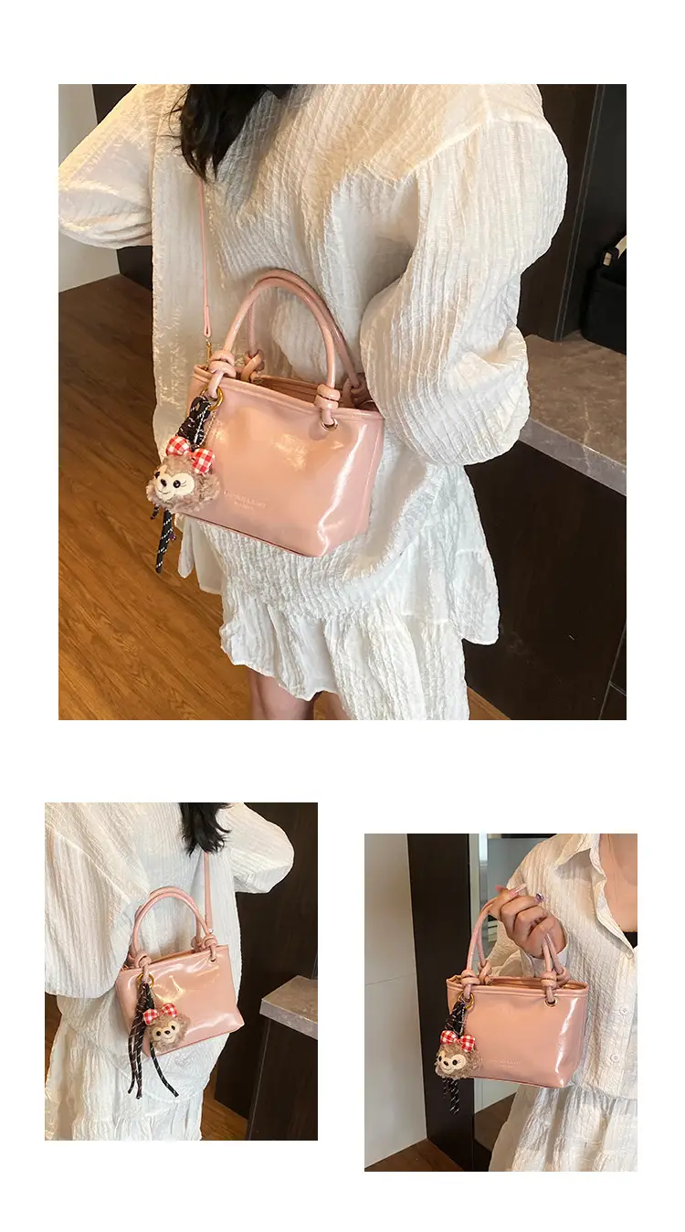 Pink Leather Shoulder Bag with Tassel for Women — feature 23