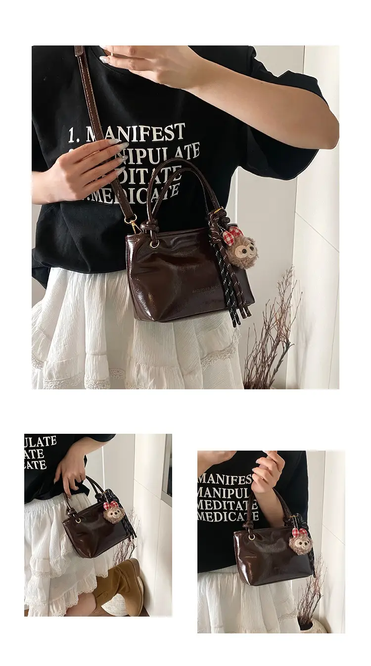 Pink Leather Shoulder Bag with Tassel for Women — feature 26