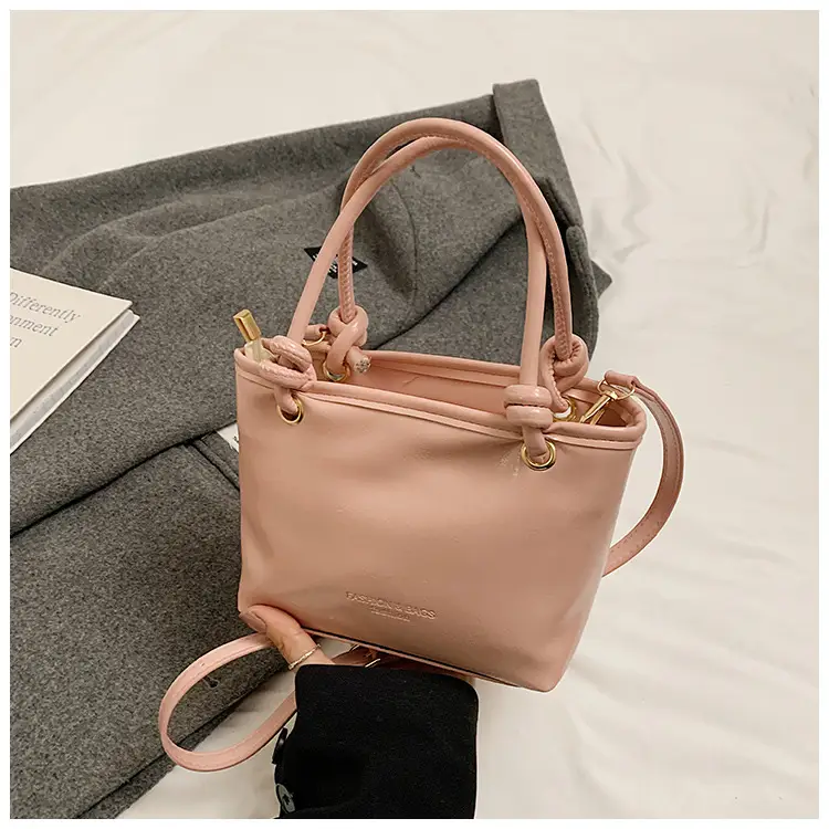 Pink Leather Shoulder Bag with Tassel for Women