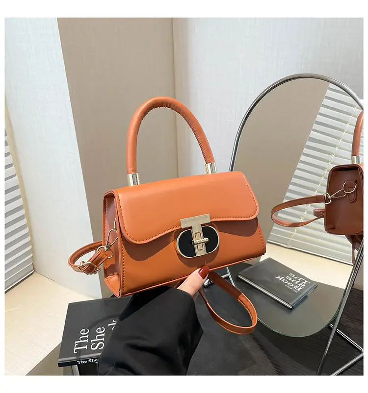 Trendy Brown Leather Shoulder Bag with Metal Buckle — feature 35