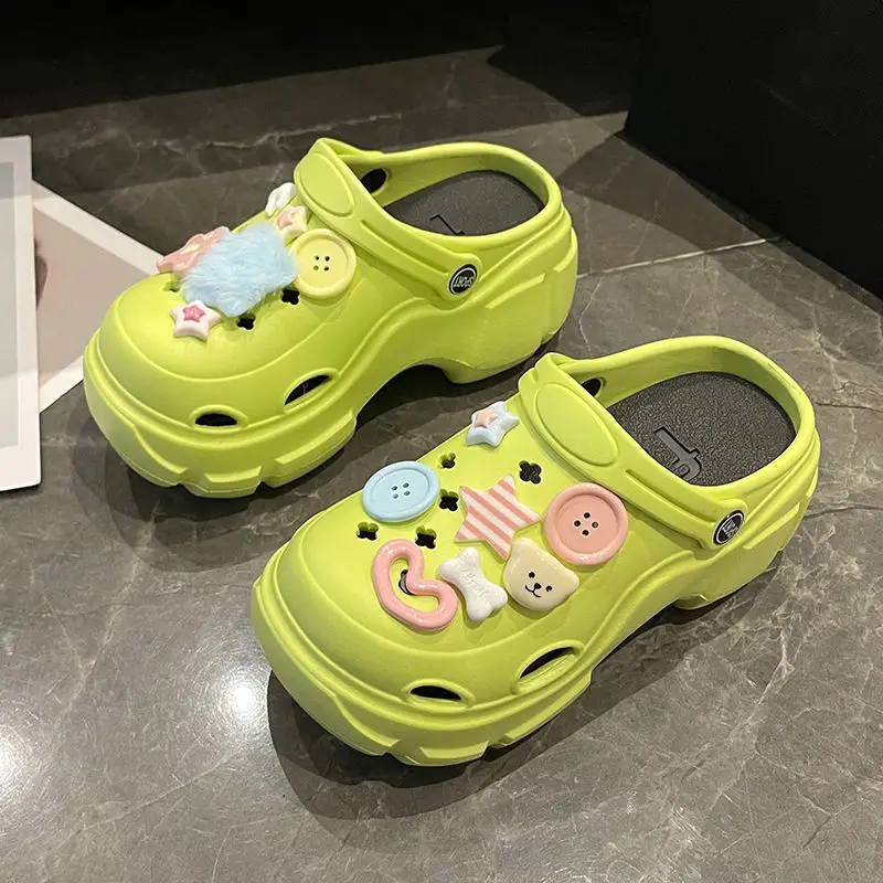 Dopamine Hole Shoes Thick Sole Women's Summer Outer Wear Cute Non-slip Beach Sandals Closed Toe Half Slippers Holiday Women - Image 3