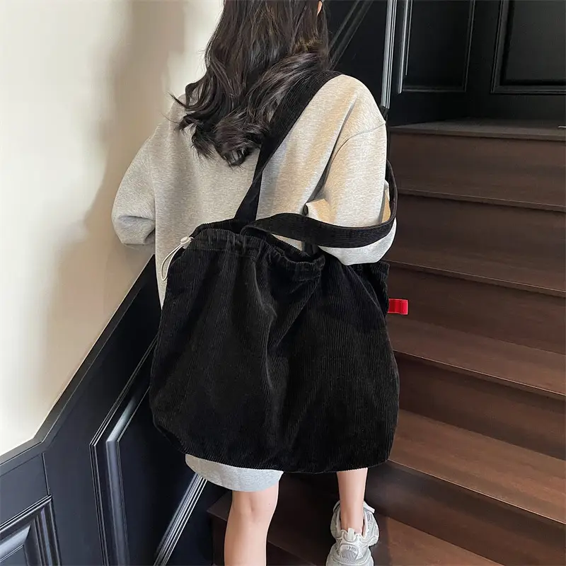 Hong Kong Style Brown Corduroy Shoulder Crossbody Bag - Image 7