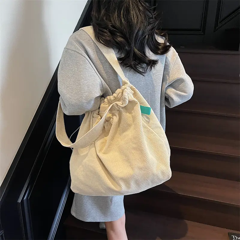 Hong Kong Style Brown Corduroy Shoulder Crossbody Bag - Image 8