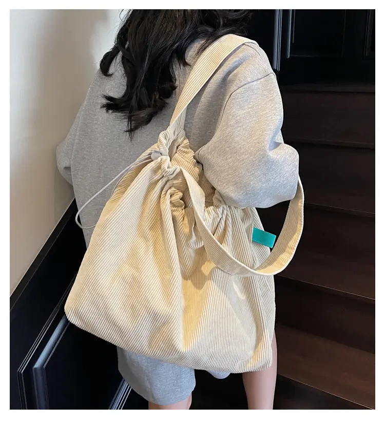 Hong Kong Style Brown Corduroy Shoulder Crossbody Bag — feature 1